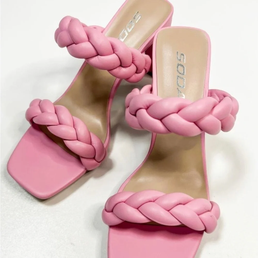 SODA lena heels pink sandals slip ons spring braided block heel size 8 N…